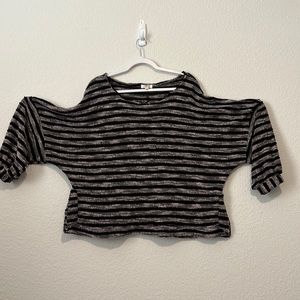 Umgee SZ S Black White Stripe Oversized Lagan Look Pullover Knit Sweater